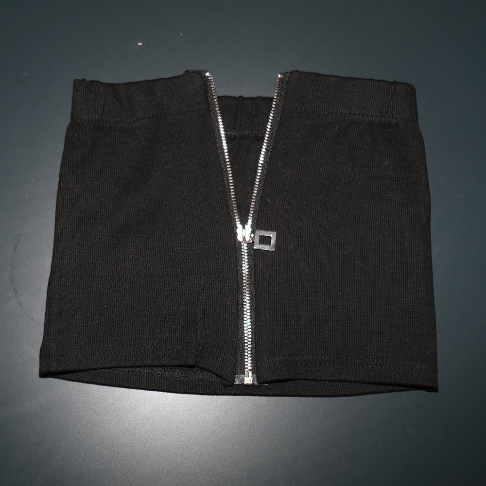 Black Tube Top with Silver Zipper Detail on Front